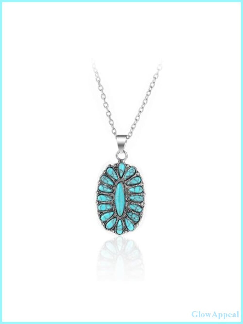 Natural Turquoise Pendant Necklace Boho Silver Cross Vintage Statement Jewelry